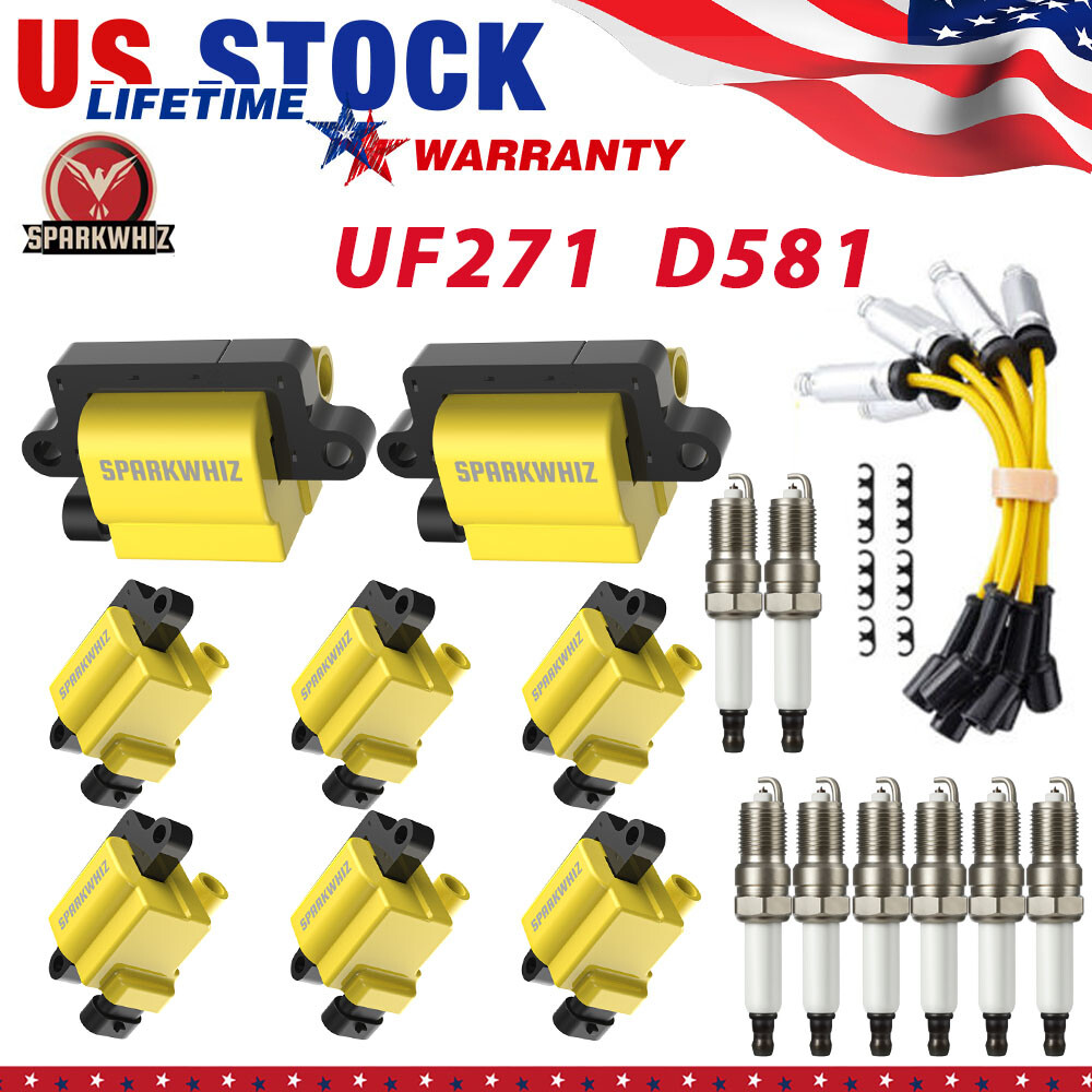8-Pack Square Ignition Coil Spark Plug Wire Set for Chevy GMC 4.8L 5.3L 6.0L 8.1L Engines