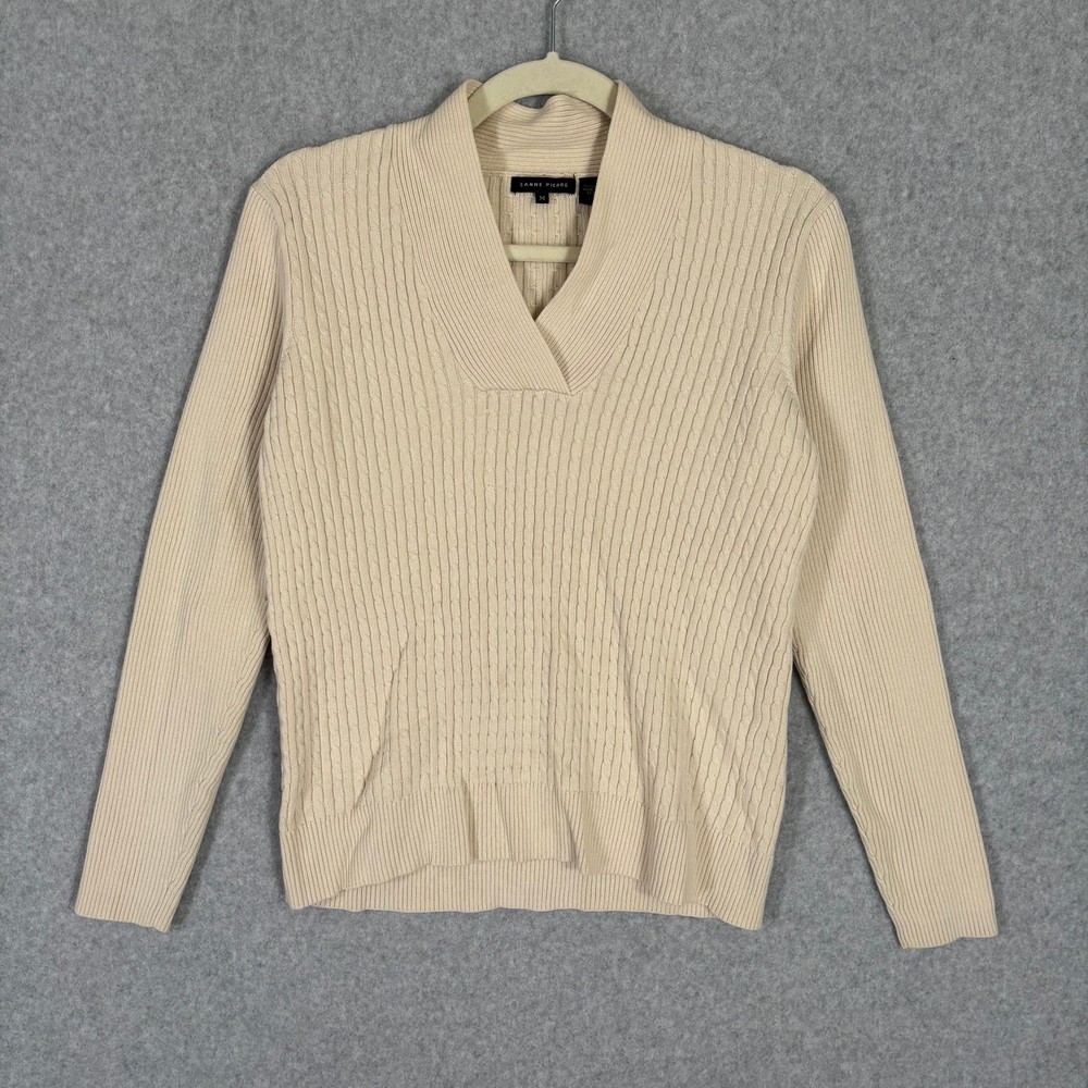 Jeanne Pierre Sweater Womens Medium Cream Cable Cowl Fisherman Neutral Academia