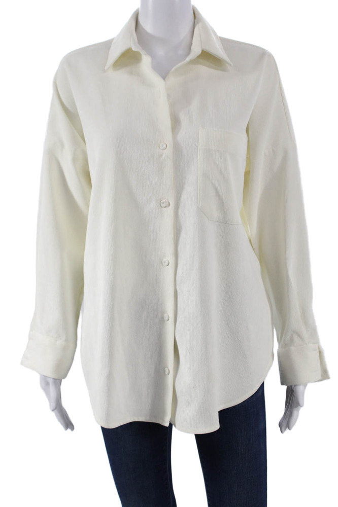 Zara Women Basic Collared Ivory Button-Up Top Long Sleeve Size SFree Shipping in US $100+ Orders | $6.95 Orders Below