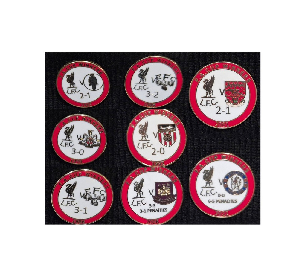 Liverpool Pin Badge - Set of 8 Badges Celebrating Each FA Cup Win