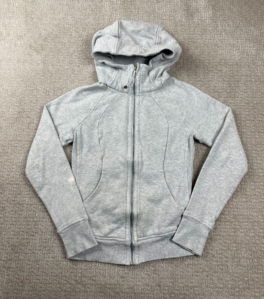 Lululemon Scuba Jacket Womens 2 Gray Hooded Full Zip Fleece Lined Athleisure Gym