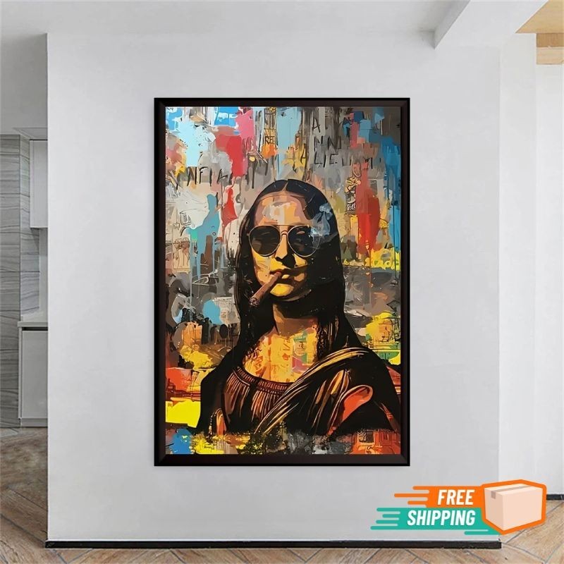 Creative Funny Mona Lisa Graffiti Canvas Wall Art Poster Abstract Painting Decor-image