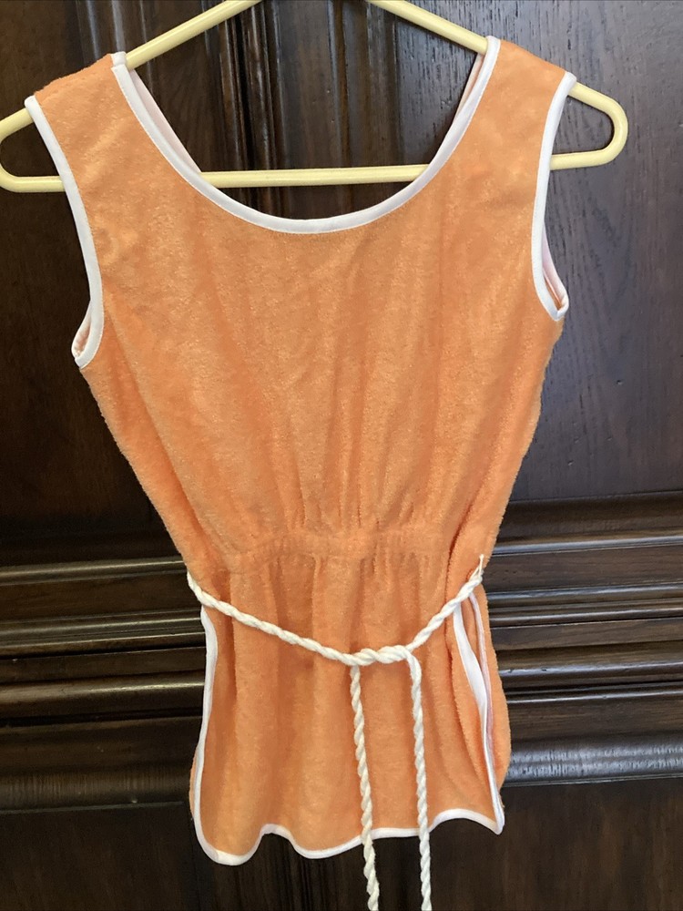 Vintage 70s Jim N' Me Terry Cloth Tank Top w/ Rope Belt Slit Sides Sz 5 Small