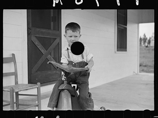 Photo:Irwinville Farms Georgia Pope Family Boy on Rocking Horse 1938