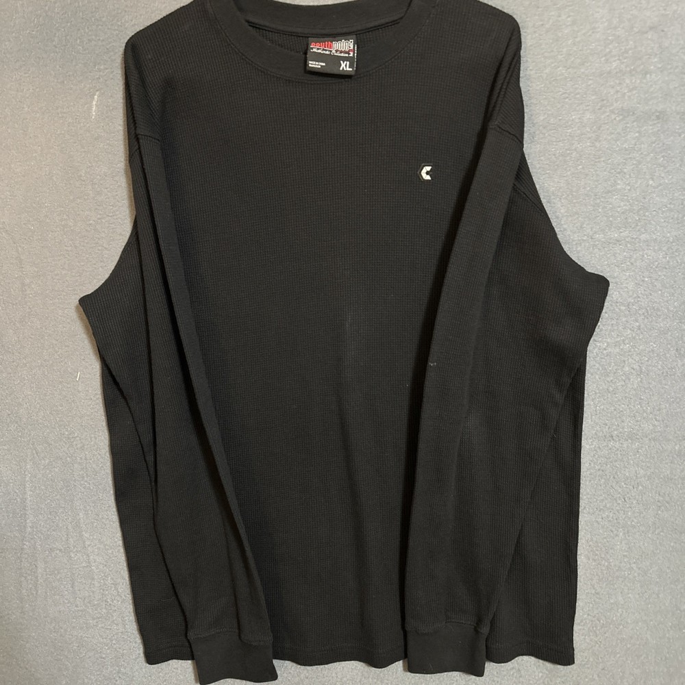 Vintage Southpole Waffle Knit Thermal Shirt Mens XL Black Y2K Skater Crewneck