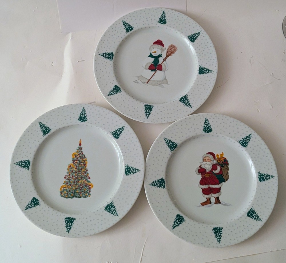 Pierre Frey Noel Christmas Salad Plates Lot 3 Santa Tree Snowman 8.5