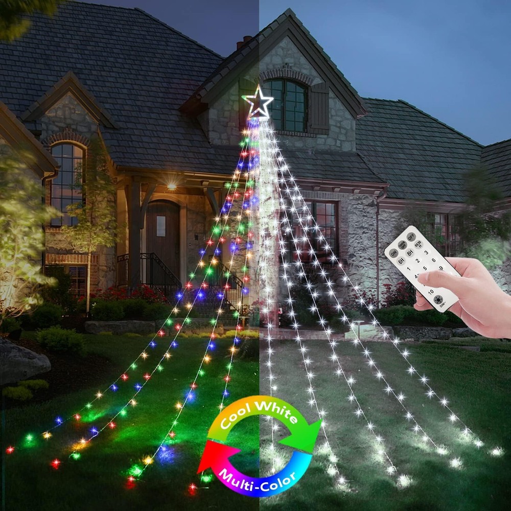 Outdoor Christmas Decorations Star String Lights Color Changing Timer with Re...