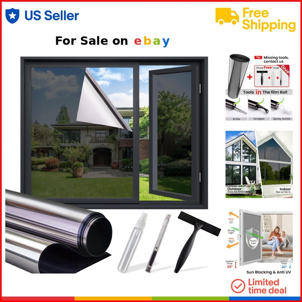 Black Window Privacy Film UV Block 35.4x393.7in Daytime Sun Protection