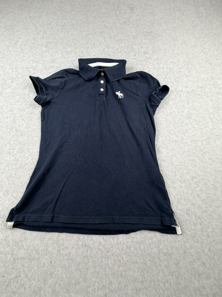 Abercrombie Kids Polo Shirt XL 16 Navy Blue Moose Logo Short Sleeve Collared