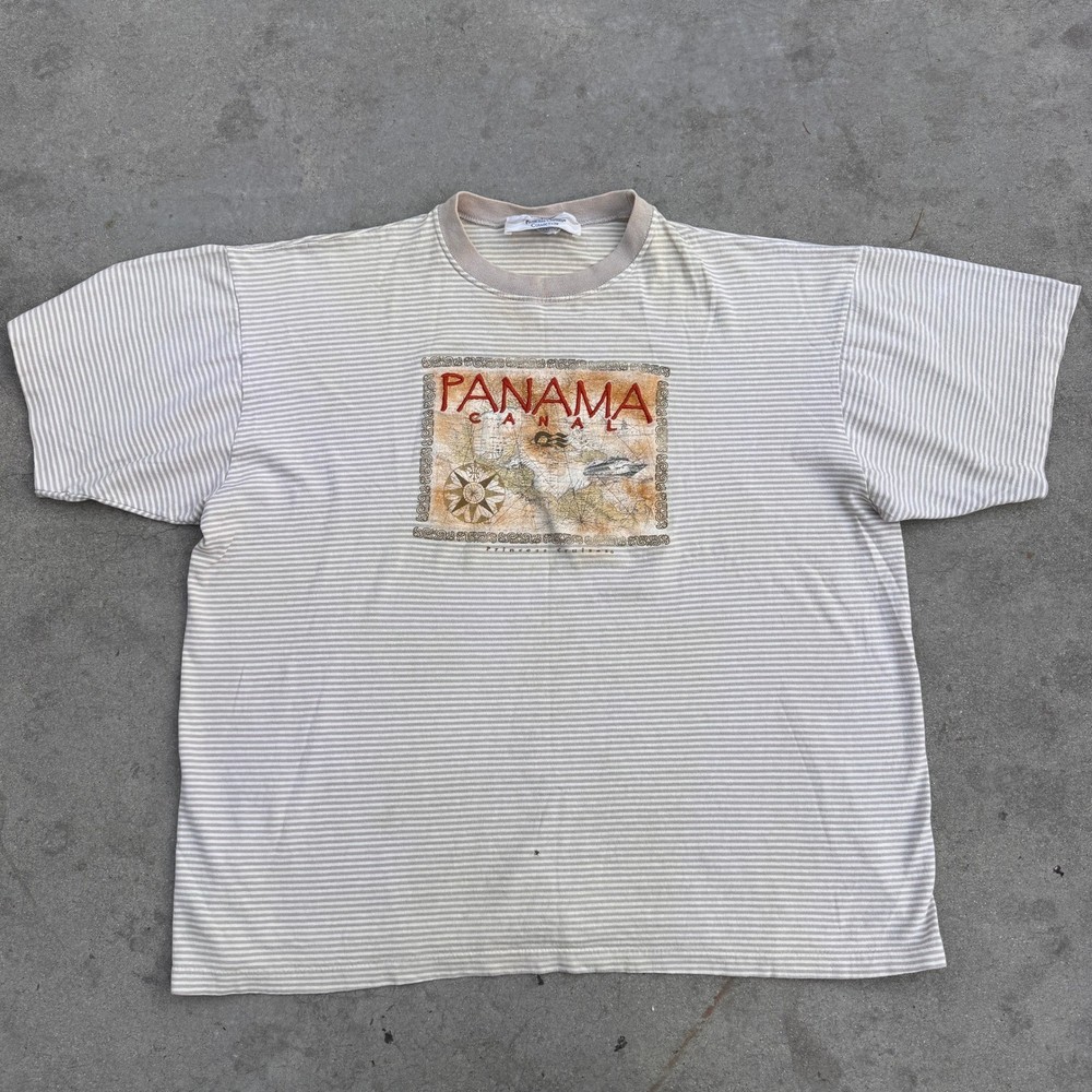 Vintage 90s Princess Cruises Panama Canal T-Shirt Mens XL Tan USA single stitch