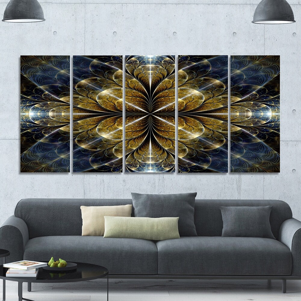 Designart Gold Fractal Flower Pattern Abstract Oversized Wall Art