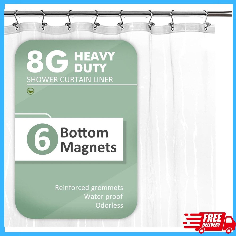 Clear 72x72 Shower Curtain Liner with 6 Weighted Magnets & Metal Grommets
