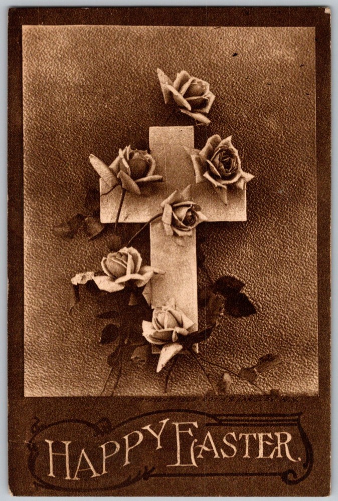 Antique Postcard Easter Cross Roses Ashland, OH 1910s