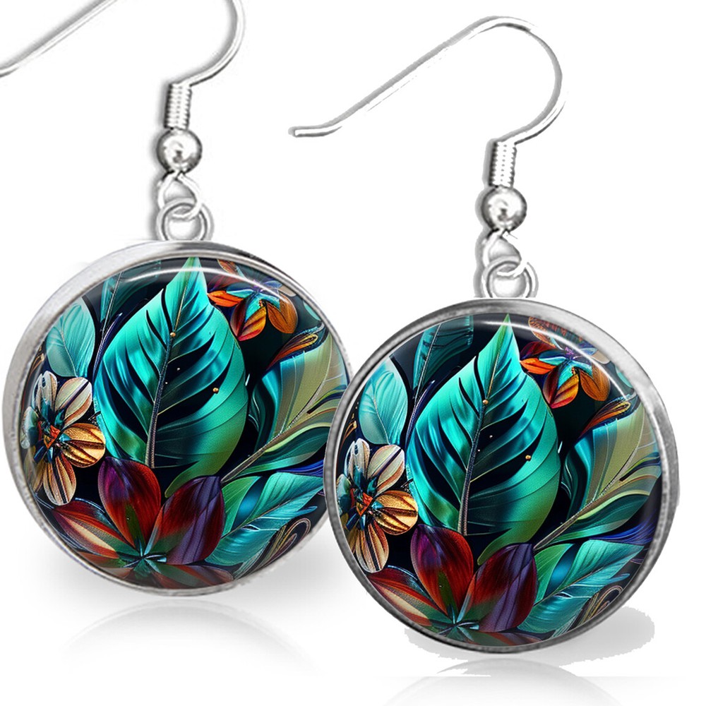 Abstract Art Autumn Leaves Print Dangle Earrings Fall Thanksgiving NO TARNISHING-image