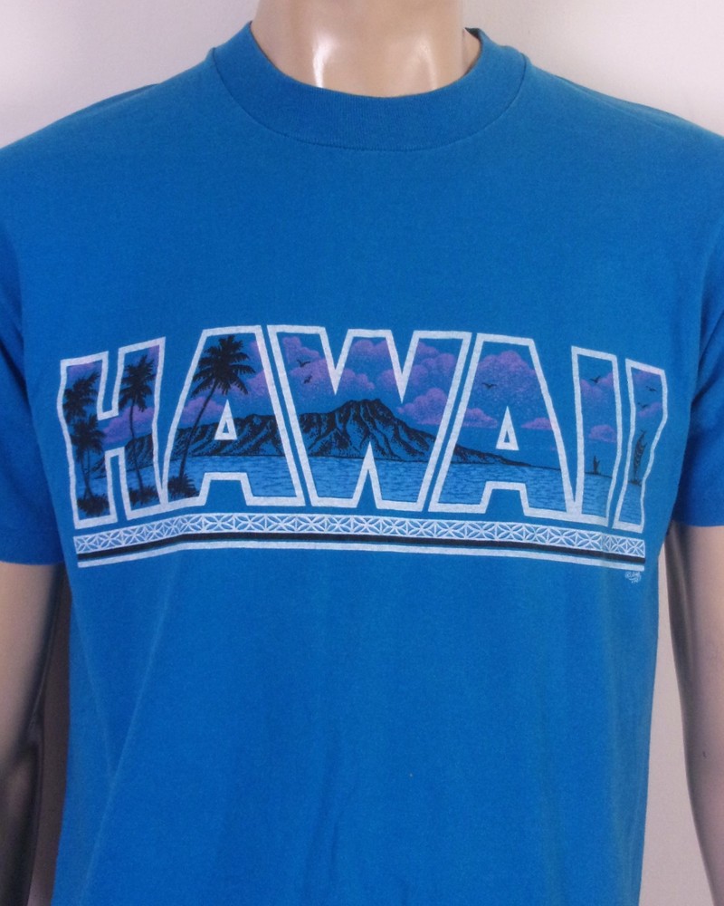 vintage 80s stedman Hawaii 1985 T-Shirt Tropical Palm Trees single stitch USA L