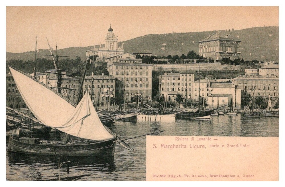 c1905 Port & Grand Hotel Santa Margherita Ligure Italy Vintage Postcard