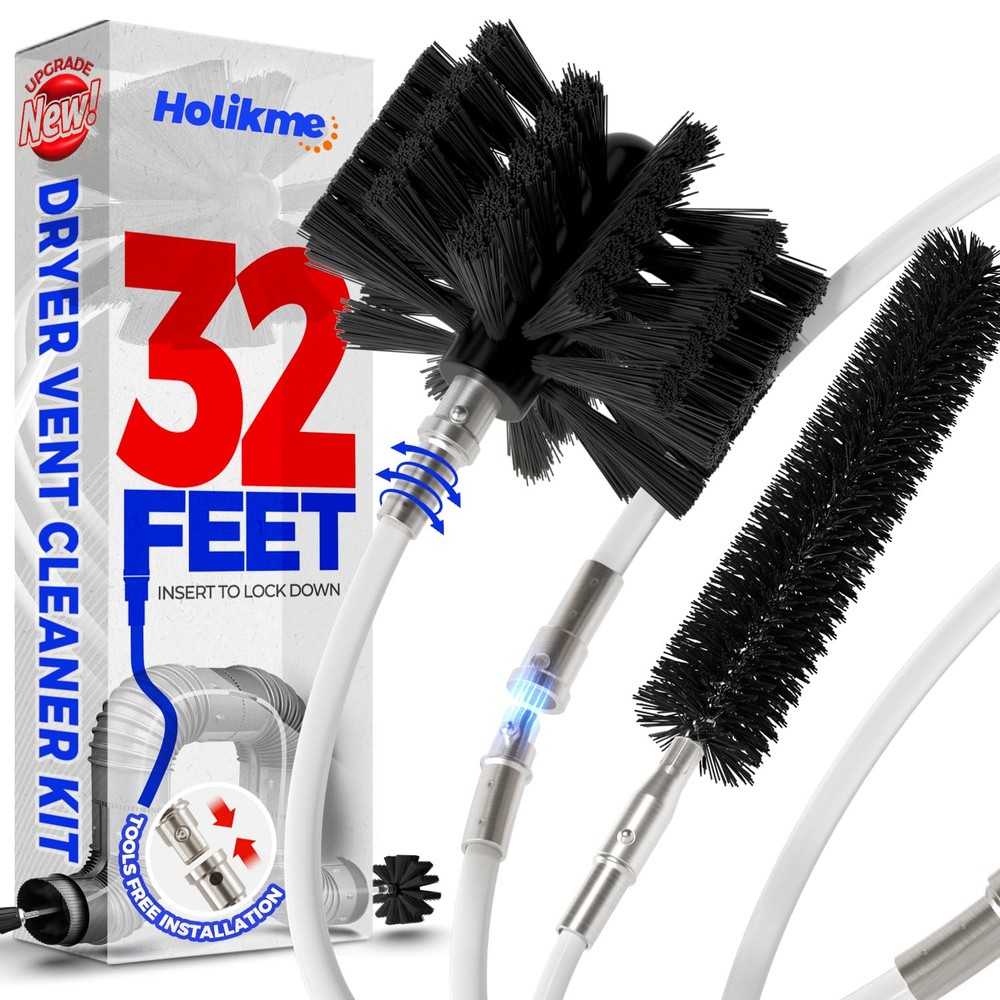 Upgraded 32ft Dryer Vent Cleaner Kit with Flexible Lint Brush and Drill Attachment