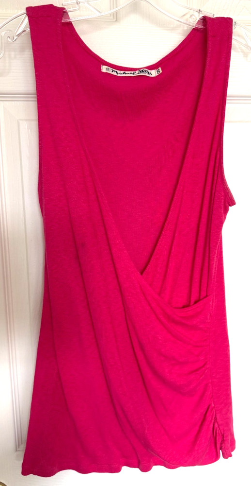 Michael Stars Women's Hot Pink Draped Front Deep V Front Sleeveless Blouse O/S