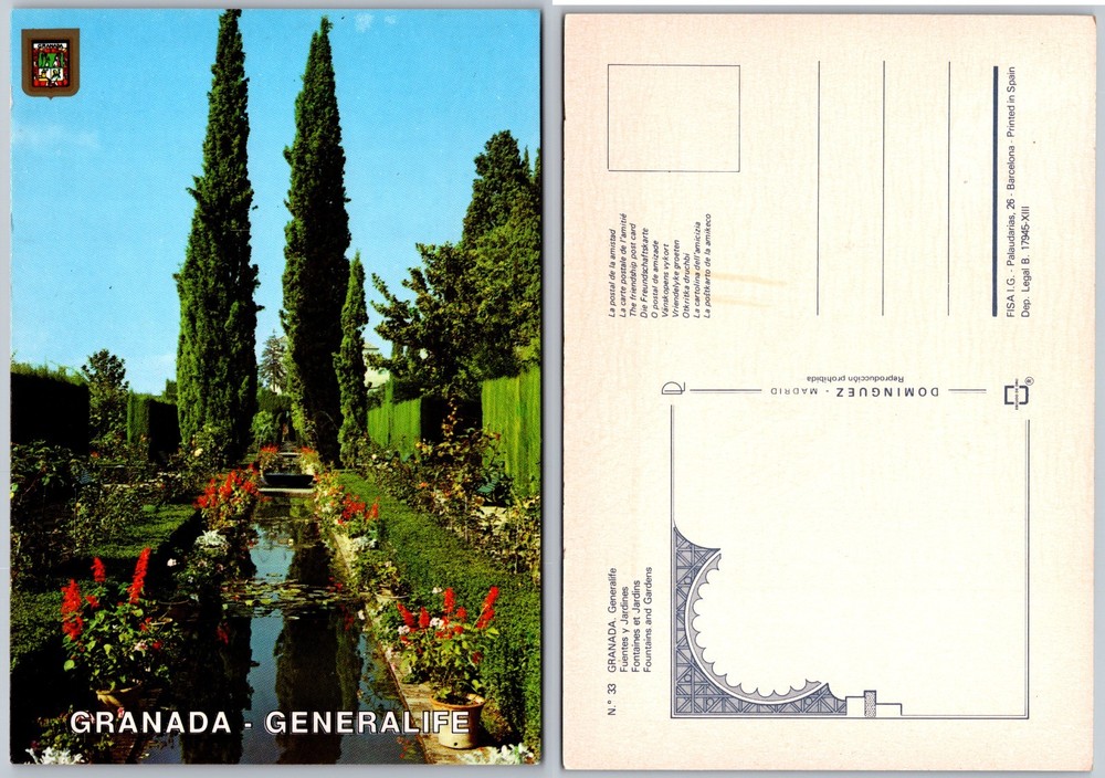 Continental Granada Generalife Gardens Postcard