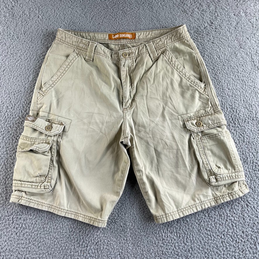 Lee Dungarees Cargo Shorts Mens 32 Beige Relaxed Longer Length Outdoor Hiking