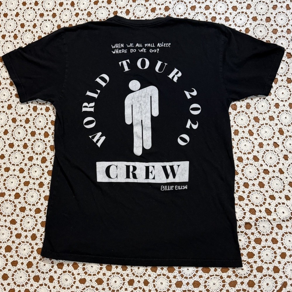 Billie Eilish World Tour Crew 2020 Shirt Black Double Sided Large Concert Music