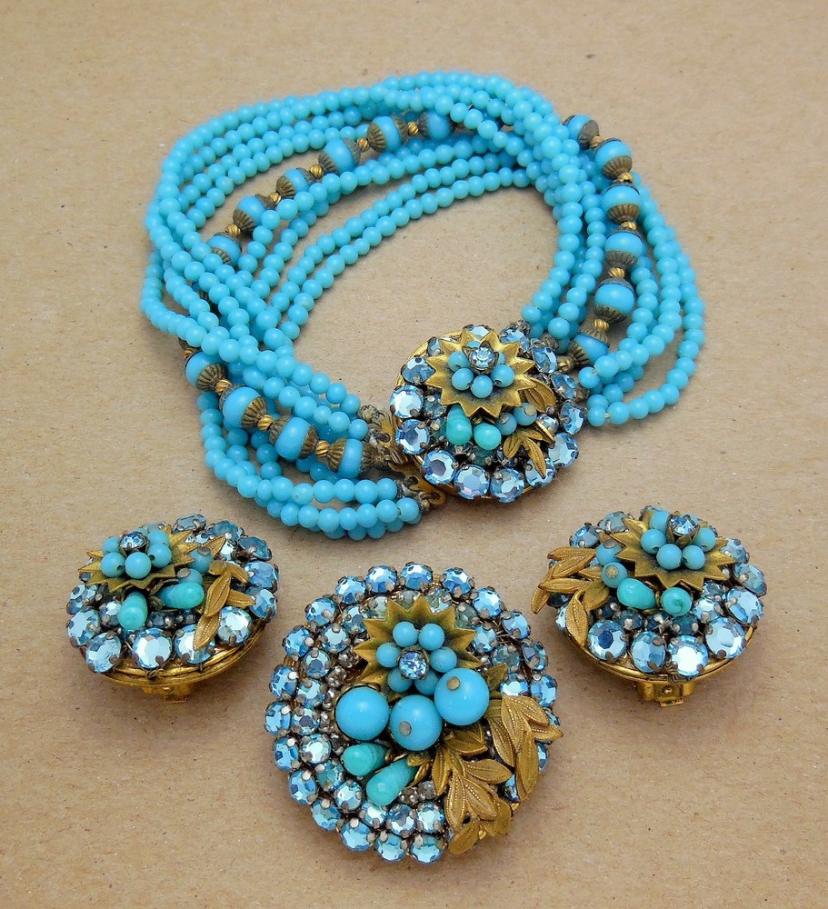 Exquisite Vintage EUGENE SCHULTZ Haskell Style Bracelet Earring & Brooch 3PC SET