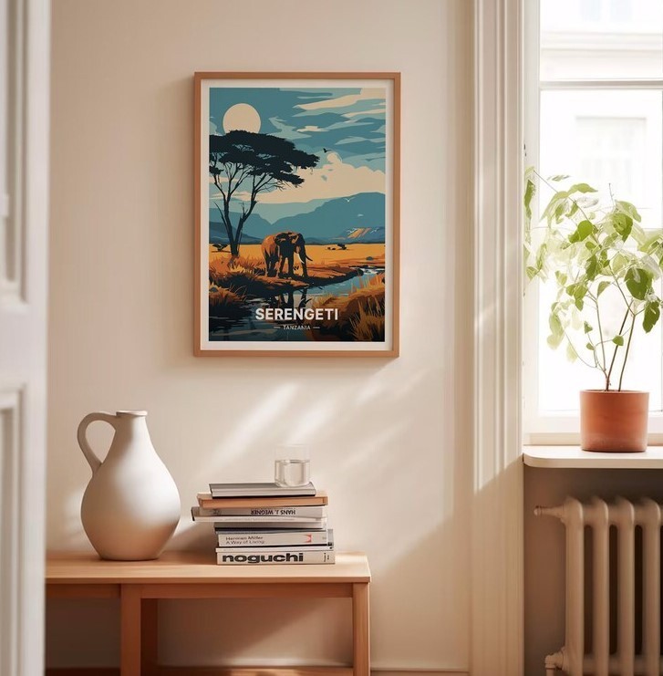 Serengeti Safari Tanzania Wildlife Wall Art Travel Poster