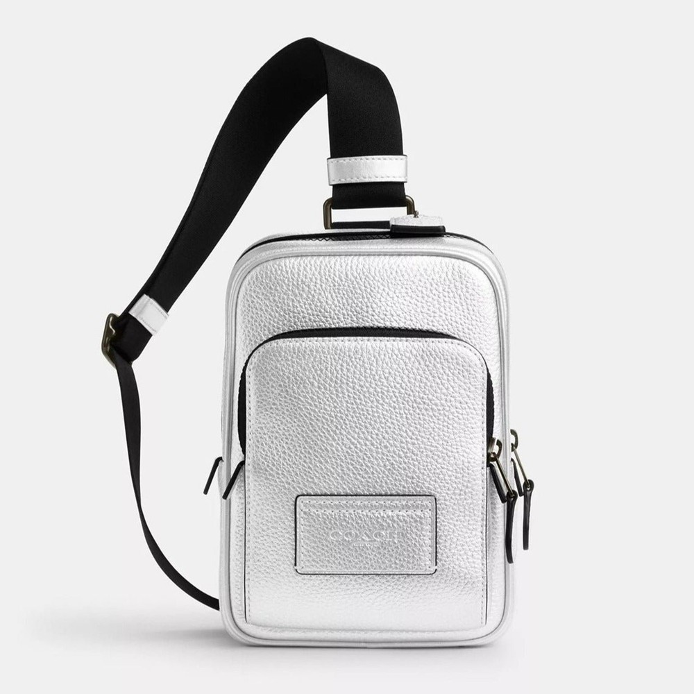 NWT Coach Track Pack 14 Crossbody Bag in Silver Metallic