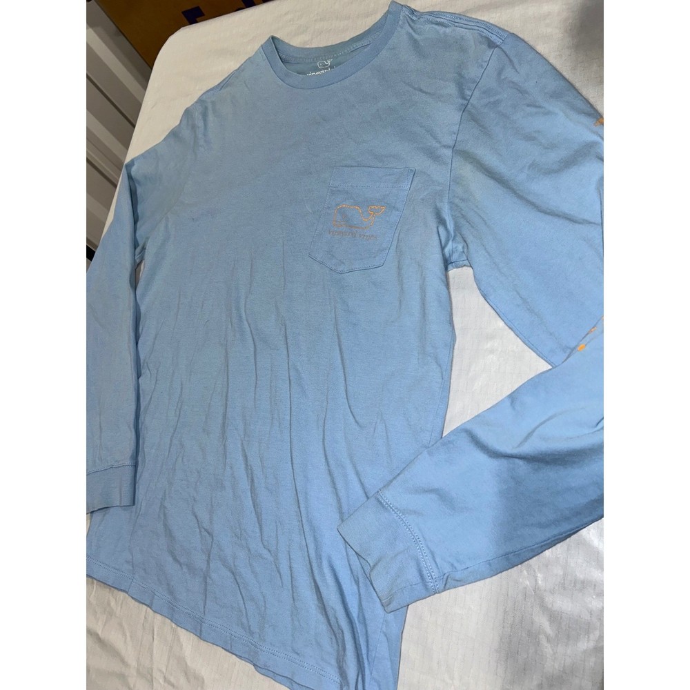Vineyard Vines Mens Small Blue Long Sleeve Pocket T-Shirt Whale Logo Graphic