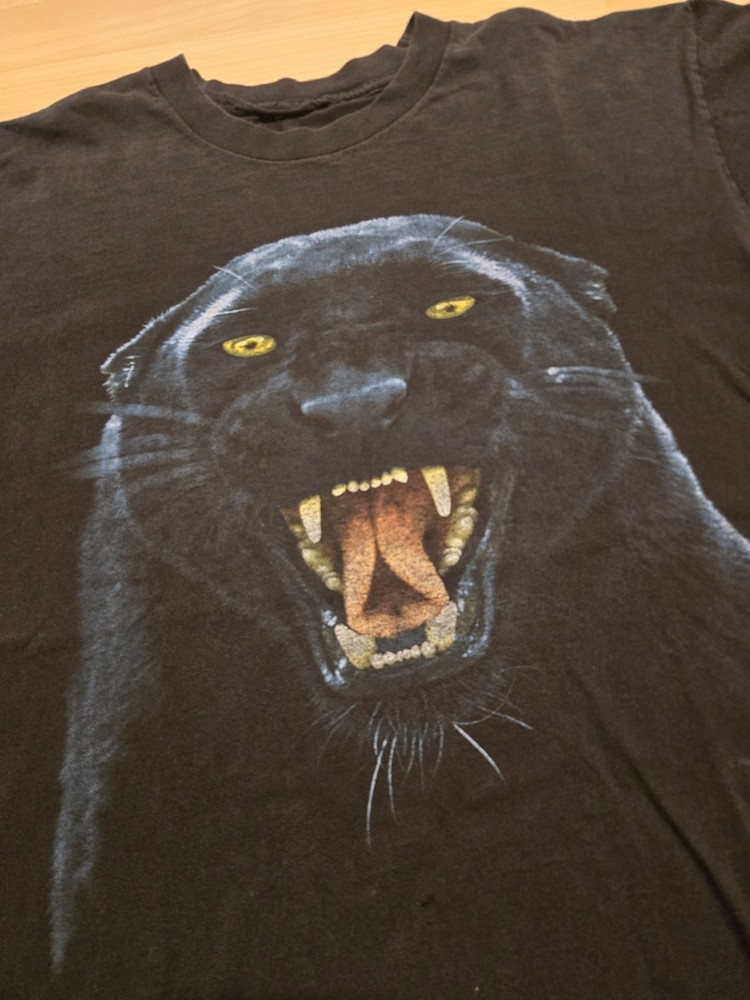 Vintage 90s Human-I-Tees Black Panther Nature T Shirt Size L Made in USA Rare