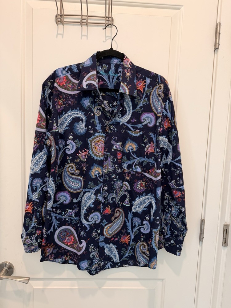 Alan Flusser Men's Multicolor Paisley Print Button-Down Long Sleeve Shirt Size M