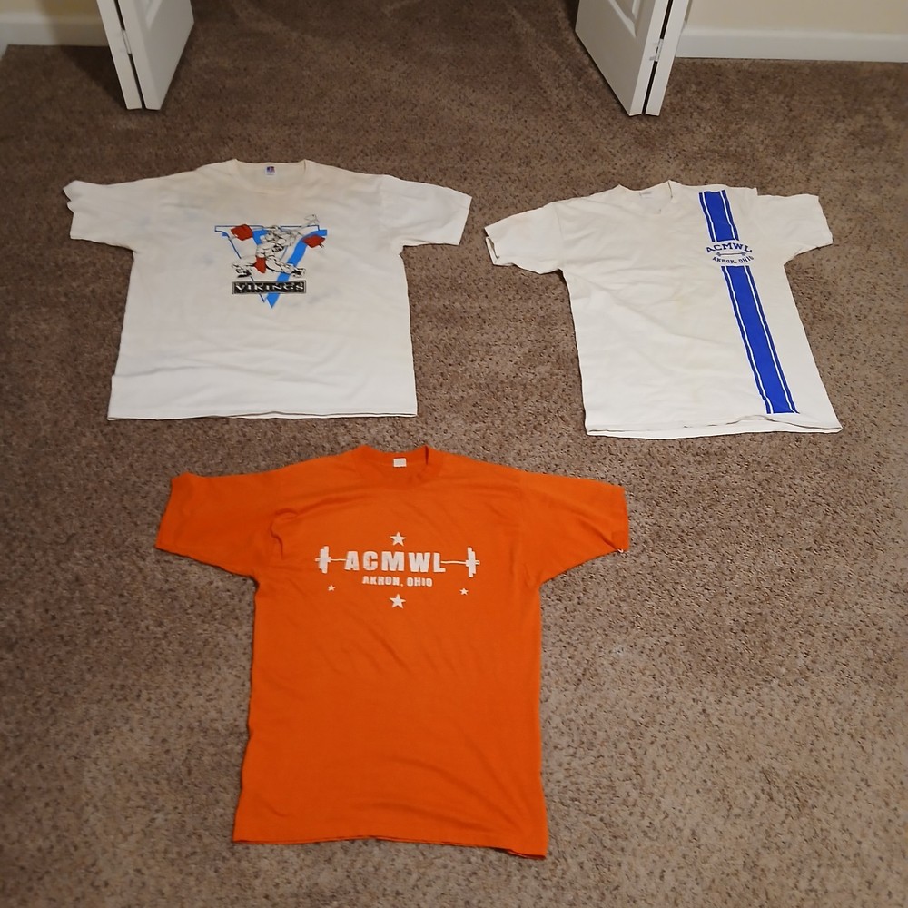 Lot Of 3x Vintage OHIO Weightlifting Shirts ACMWL Akron - Vikings Cleveland-