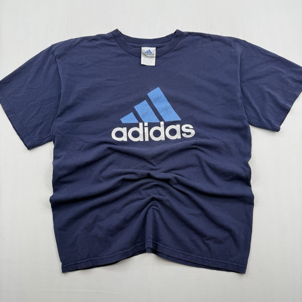 ADIDAS Made in USA Men's T Shirt Size Large Blue Classic Logo Vintage 90s Tee