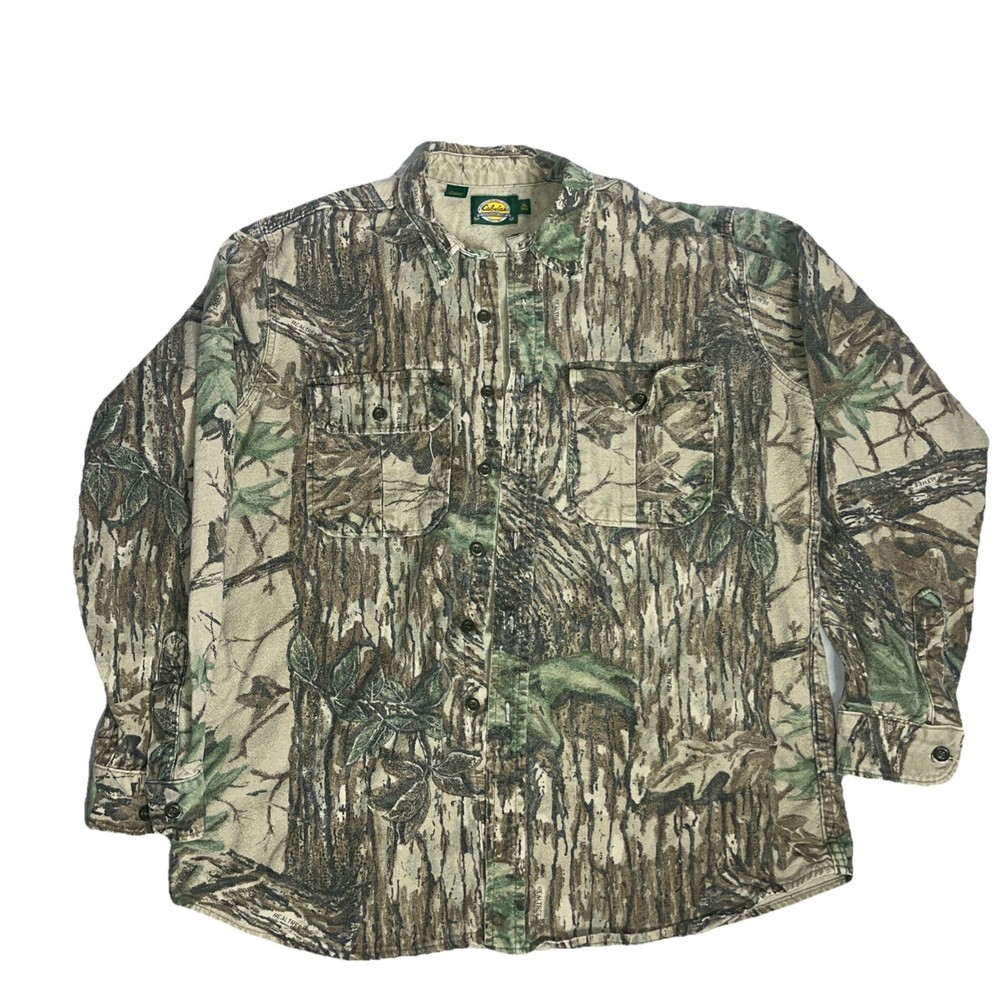 Cabelas Realtree Camo Hunting Button Up Shirt Vintage USA Made Mens XL/Tall