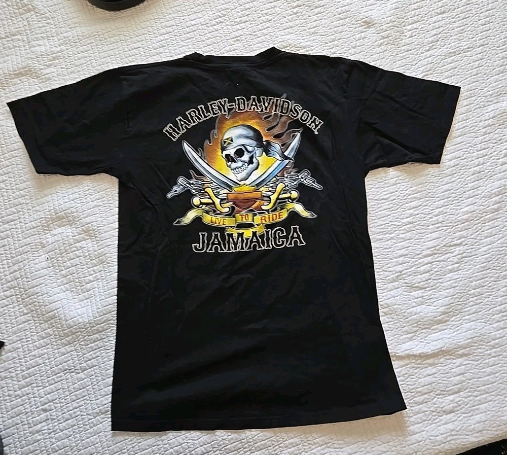 Harley Davidson Jamaica Pirate Skull Black Short Sleeve T- Shirt Mens  XL