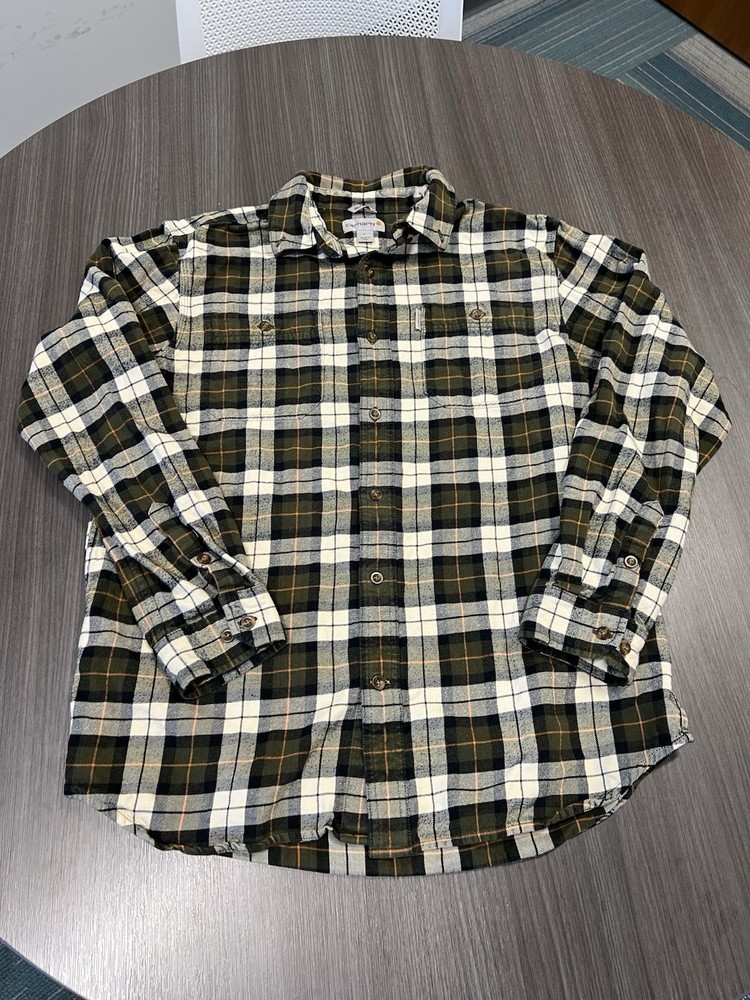 Carhartt Heavyweight Flannel Men Large Green Relaxed Fit Plaid Button Work Shirt