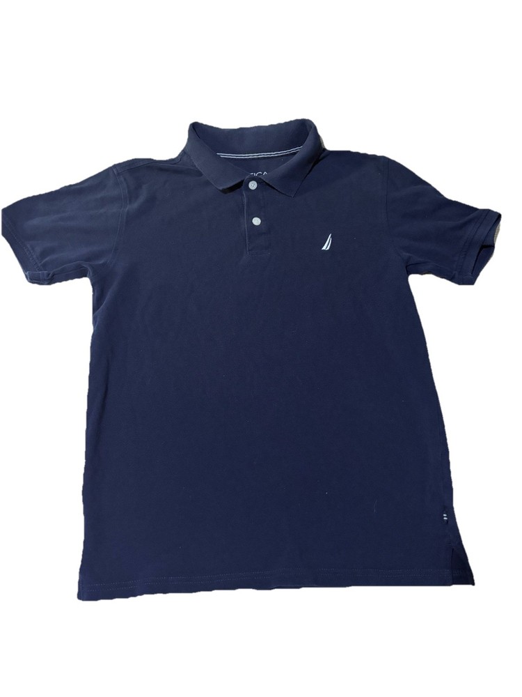 Nautica Youth Polo Shirt Boys L 14/16 Navy Blue Short Sleeve Logo