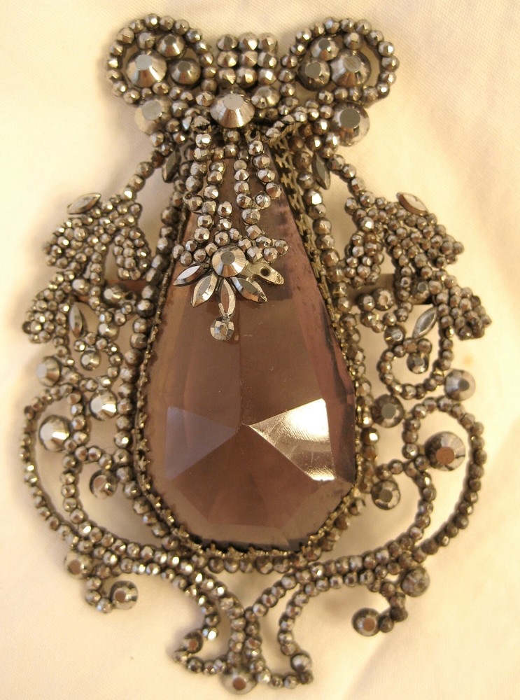 Victorian steel bead amethyst glass brooch