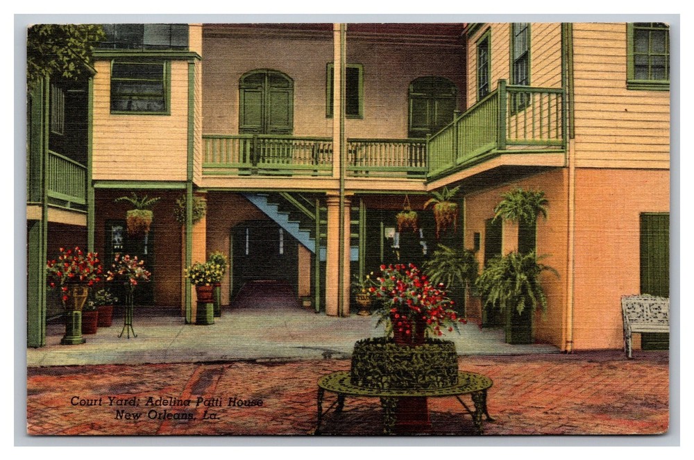 New Orleans Louisiana Courtyard Adelina Patti House Posted 1949 Linen Postcard