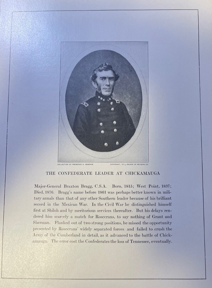 1912 Vintage Illustration Major General Braxton Bragg Civil War