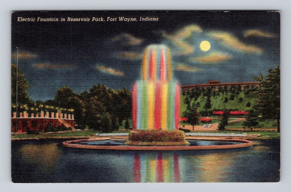 Fort Wayne IN-Indiana, Electric Fountain In Reservoir Park, Vintage Postcard