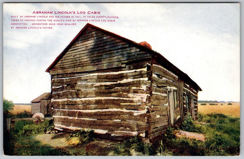 Antique Postcard Abraham Lincoln Log Cabin Coles County, IL 1910s