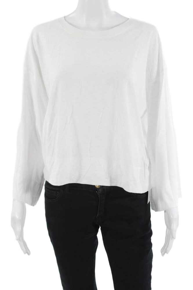 Nation LTD Womens Basic White Pima Cotton Crew Neck Long Sleeve T-Shirt Size MFree Shipping in US $100+ Orders | $6.95 Orders Below