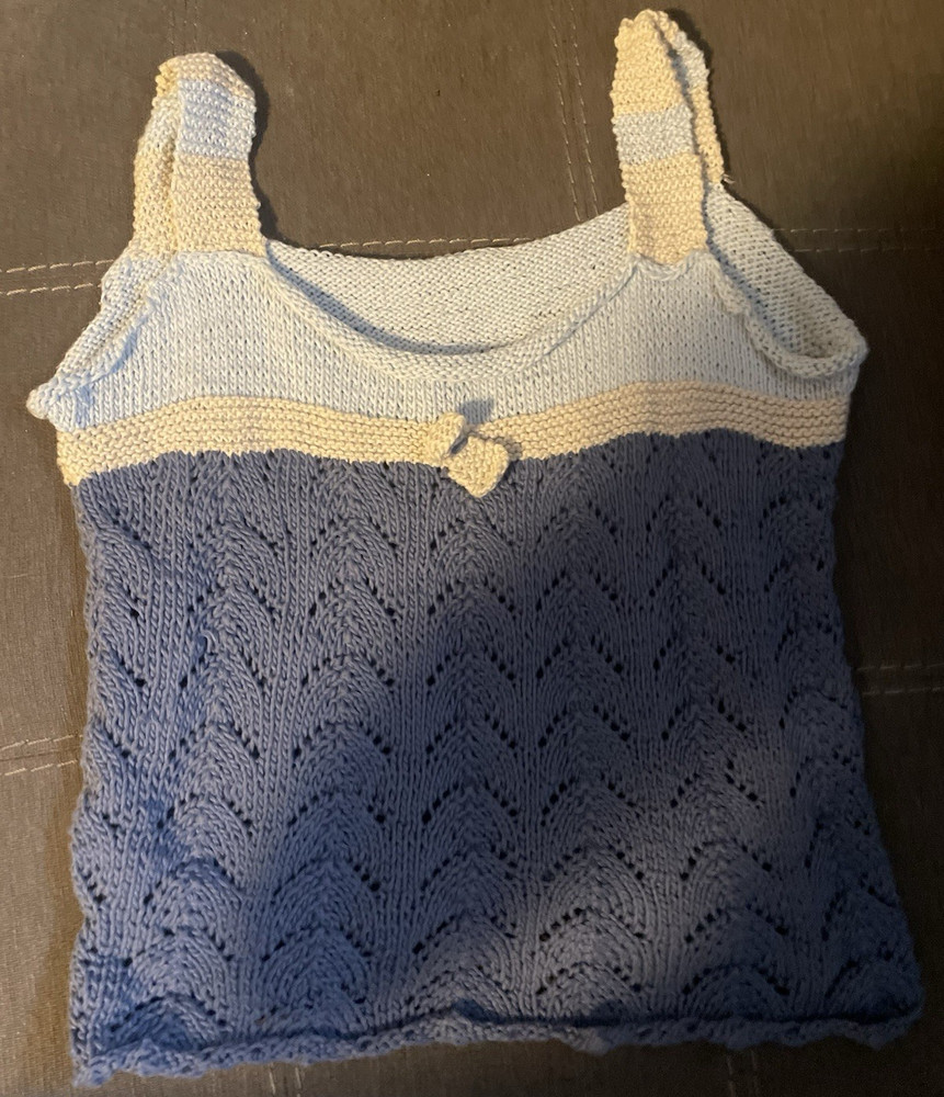 Blue/White/Beige Chevron Knit Scoop Neck Sleeveless Tank Top Women's S