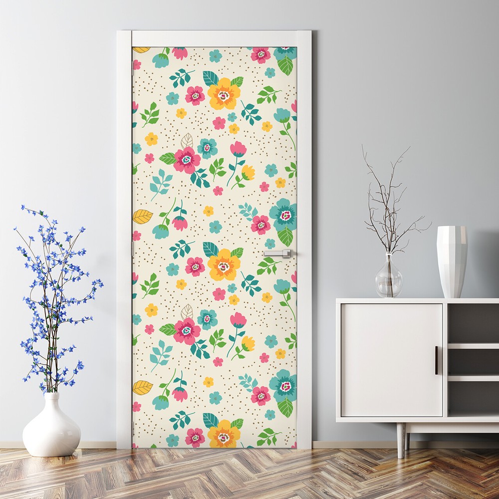 Adhesive Door sticker Cute vintage floral pattern Colorful flowers for nurseries