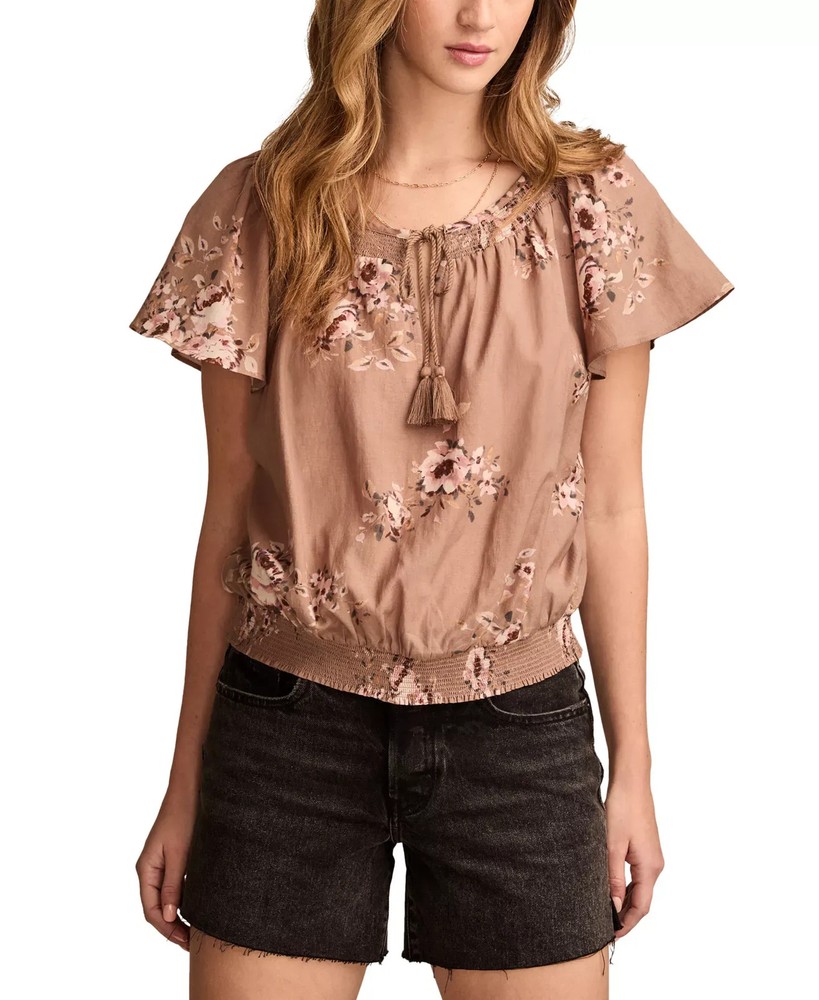 Lucky Brand Women's Top Sz S Flutter-Sleeve Tie-Front