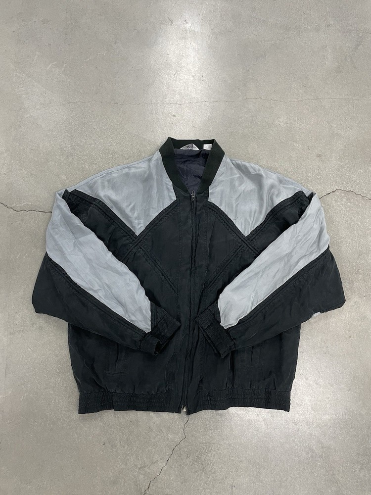 Vintage Leonardo 100% Silk Bomber Jacket Size L BlackGrey Lightweight 90s Casual