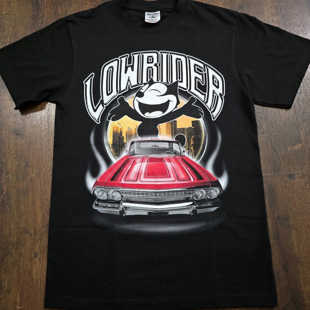 Lowrider Shirt Mens M Black Felix The Cat Chevy Impala Car Graphic Shaka Wear