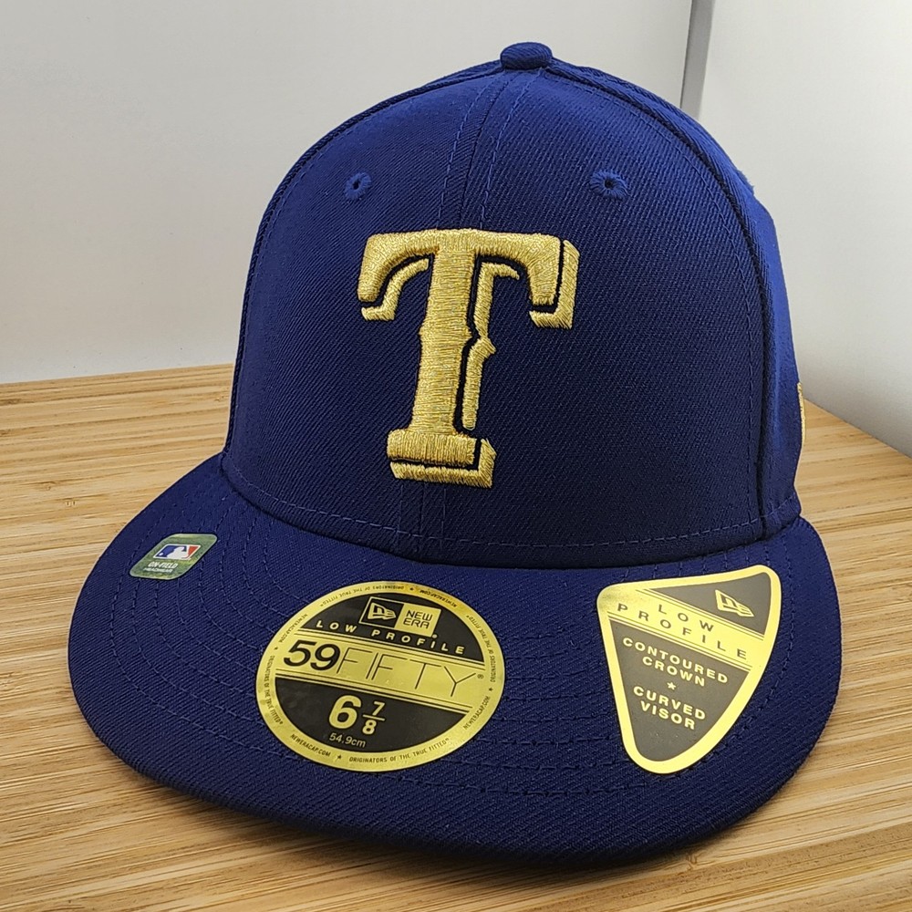 Texas Rangers Fitted Hat, Gold Collection Cap, New Era 5950, Low Profile, 6 7/8