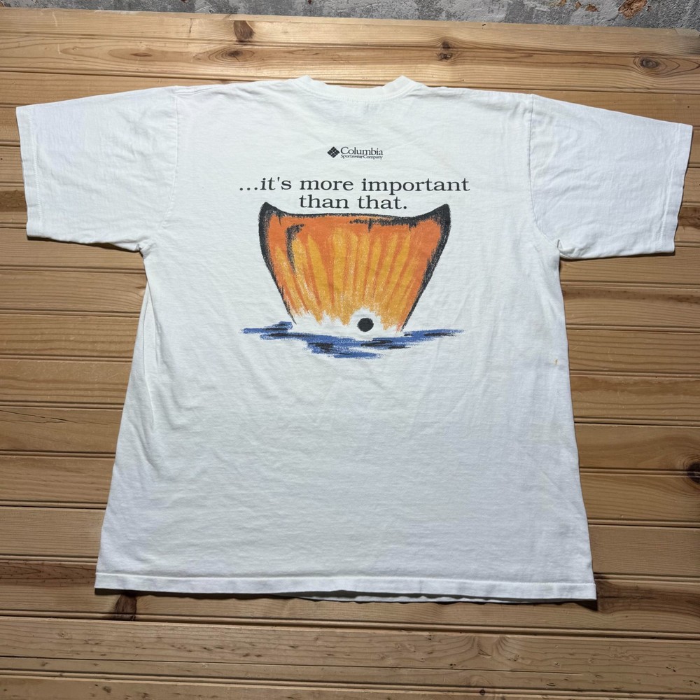 Vintage 90s Columbia Fishing Isn't Life and Death Fish Tail Quote T-Shirt USA XL